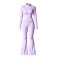 thumbnail image 3 of TZZQ Womens 2 Piece Yoga Outfits Fitted Long Sleeve Zipper Crop Jackets High Waist Elastic Flare Pants Slim Fit Casual Matching Outfits Flare Legging Workout Sets Athletic Sets Light Violet S, 3 of 7