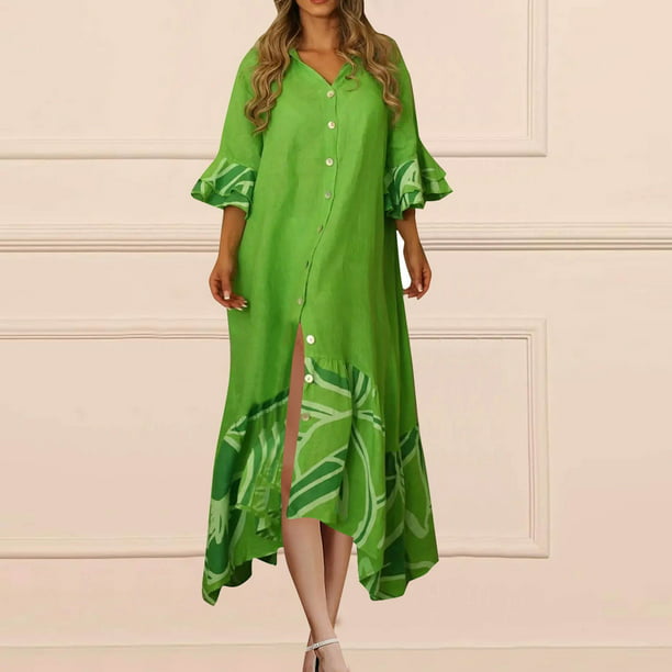 KSCYKKKD Dresses for Women Plus Size Female Clearance Sun Dress Solid V ...