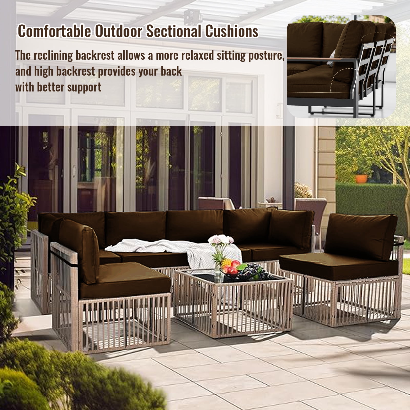 YLLN 14-Piece Sofa Cushion Set, 4in Thick Replacement Cushions For Outdoor Furniture, Water-Resistant Patio Outdoor Sectional Cushions, For 6-Seat Sectional Patio Conversation