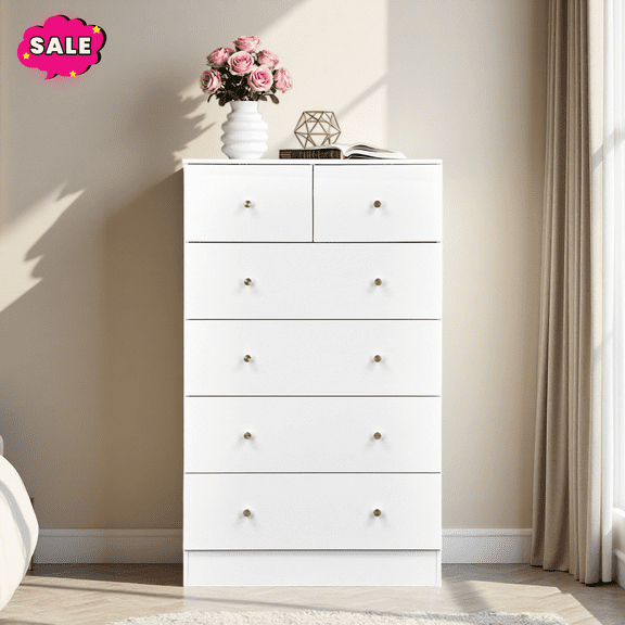 GZXS 6-Drawer Dresser for Bedroom, Chest of Drawers for Closet, Hallway, Entryway, Living Room, Easy Assembly, White