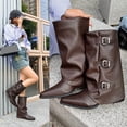 thumbnail image 2 of Miluxas Women Knee High Boots Casual Round Toe Pull On Riding Biker Boots Fold Over Chunky Low Heel Platform Boot Brown 9(42), 2 of 9