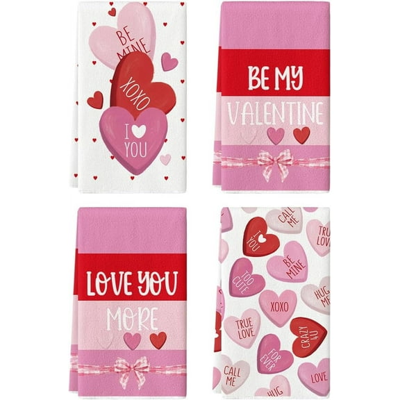 qefuia Red Heart True Love Forever Valentine''s Kitchen Towels Dish Towels, 18x26 Inch Farmhouse Wedding Decoration Hand Towels Set of 4