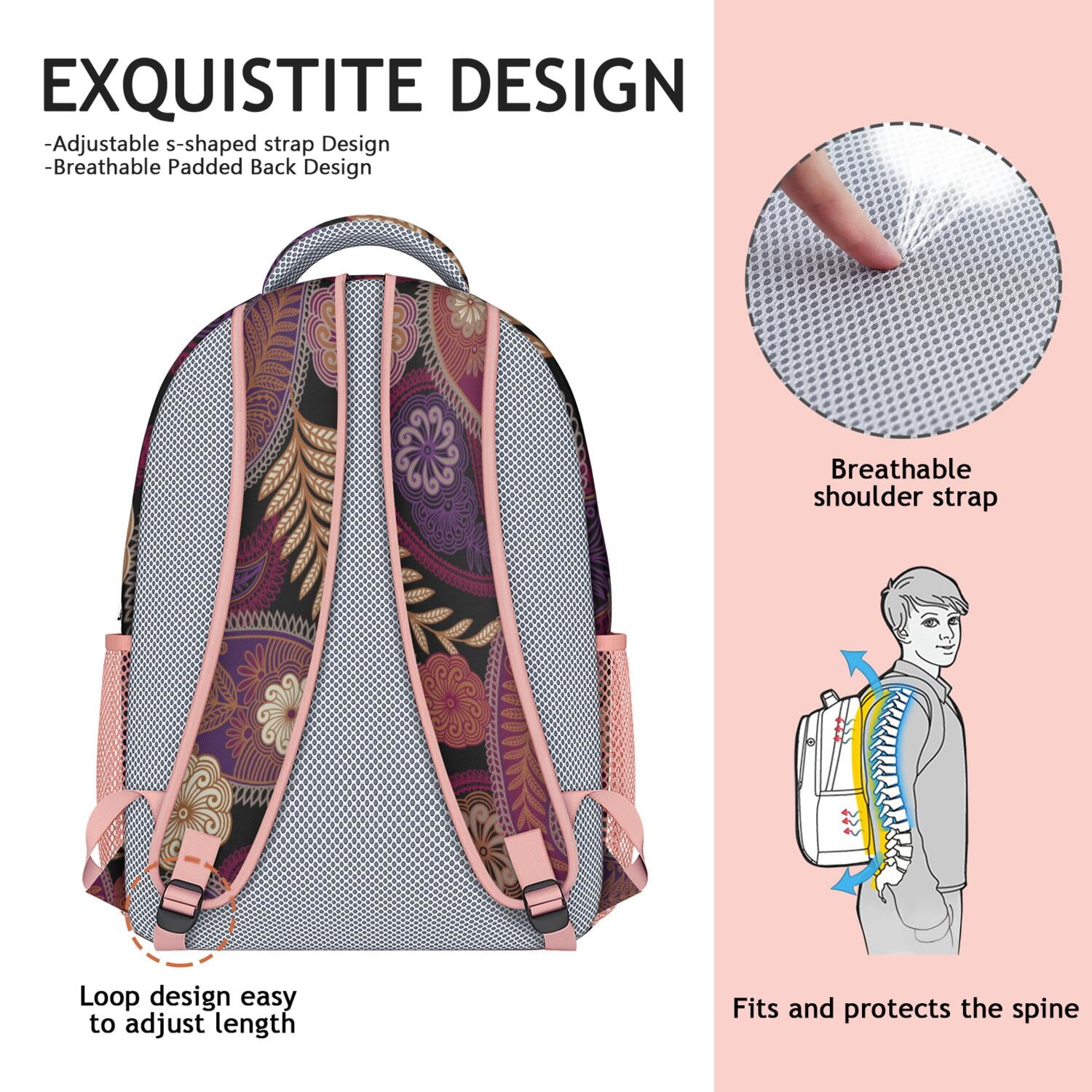 Paisley Boho Vintage Backpack - Waterproof Ergonomic Bookbag with Spacious Compartments for School