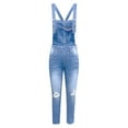 thumbnail image 5 of QHFBli Womens Juniors Denim Stretch Overalls Adjustable Strap Ripped Distressed Jumpsuit Skinny Fit Jeans Pants, 5 of 6