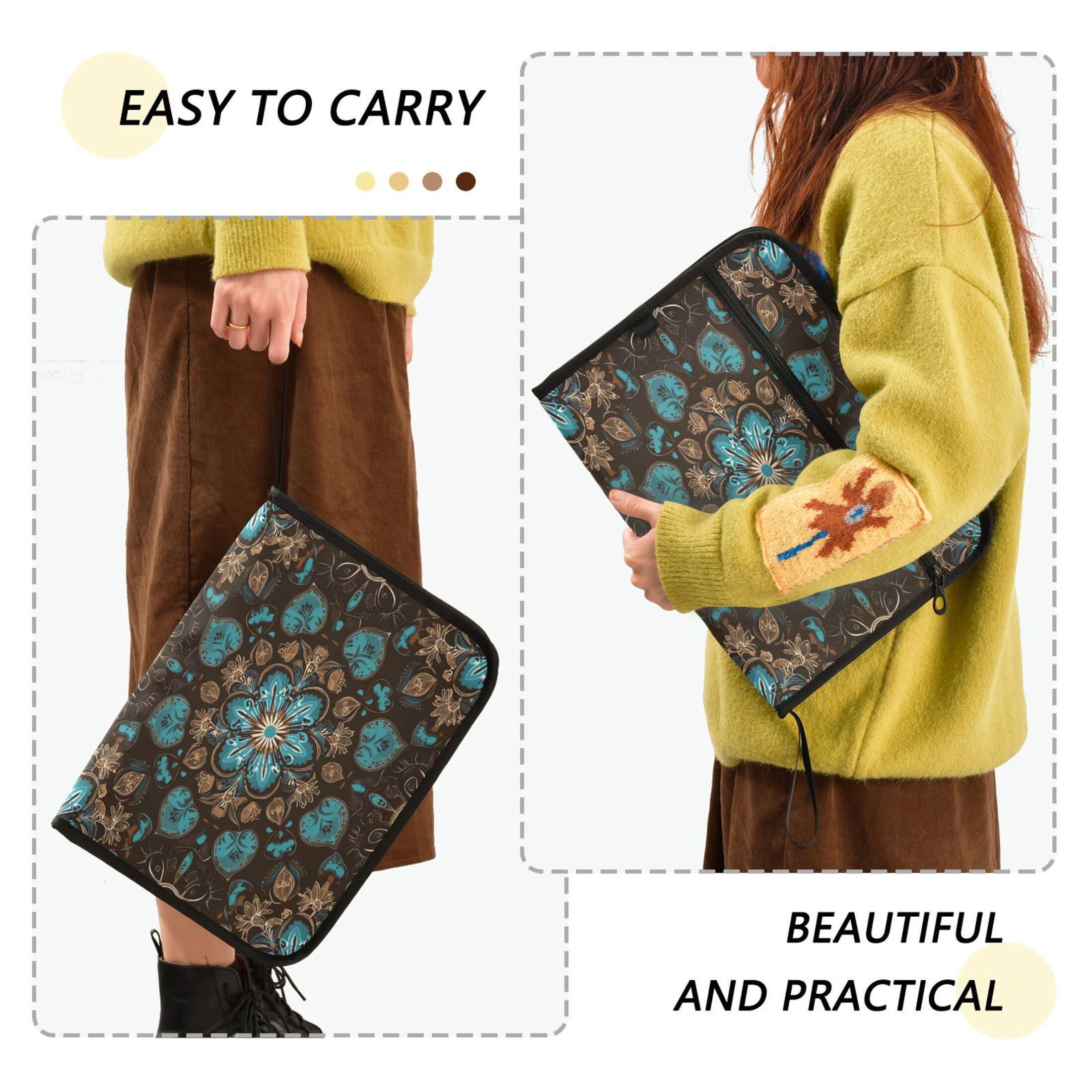 WOBOGO Turquoise Mandalas Expanding File Folder Letter Size Accordion Filing Organizer 13 Pocket Separate Organ Pocket