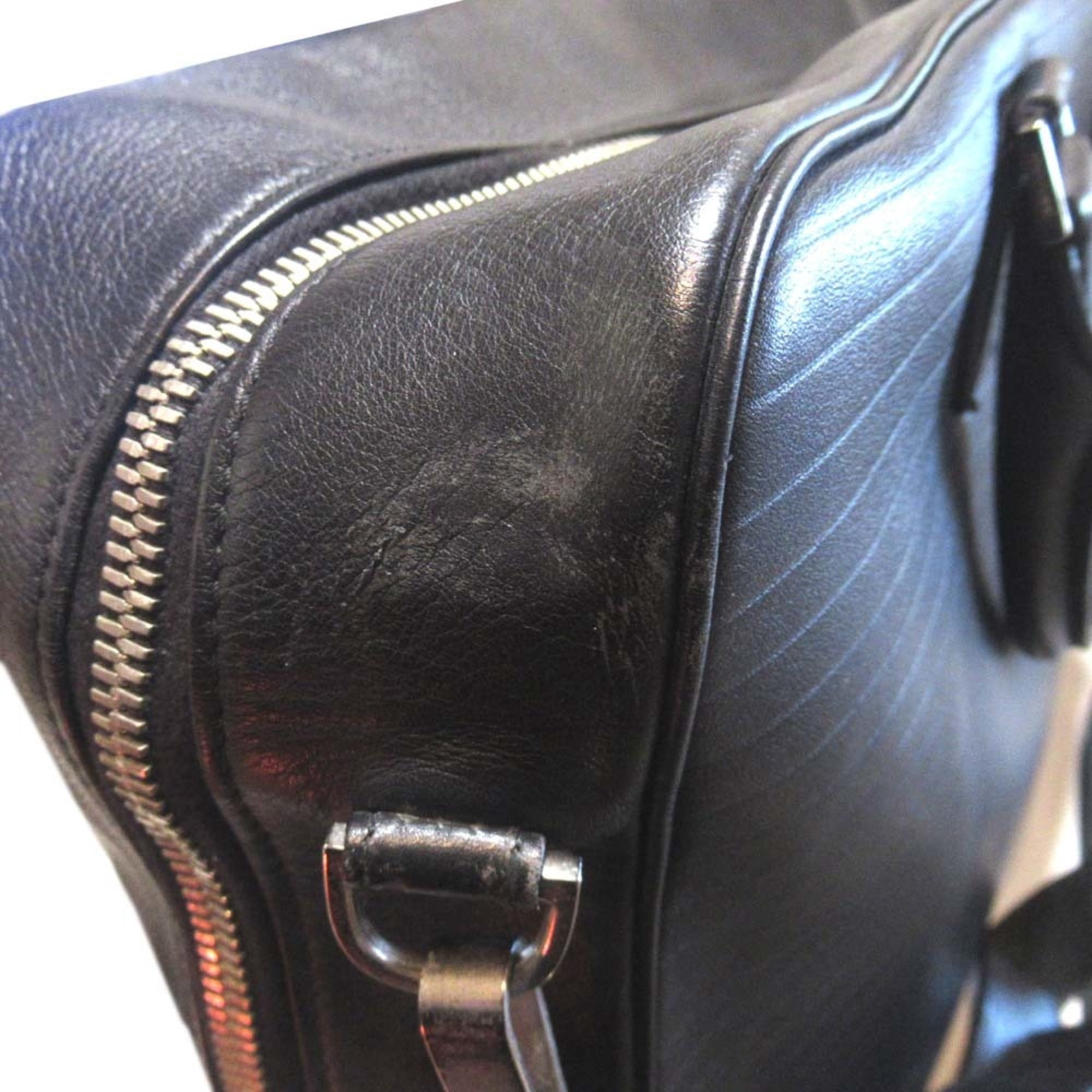 Pre-Owned DIOR HOMME Leather Briefcase Business Bag with PC Pocket, Black, Men's