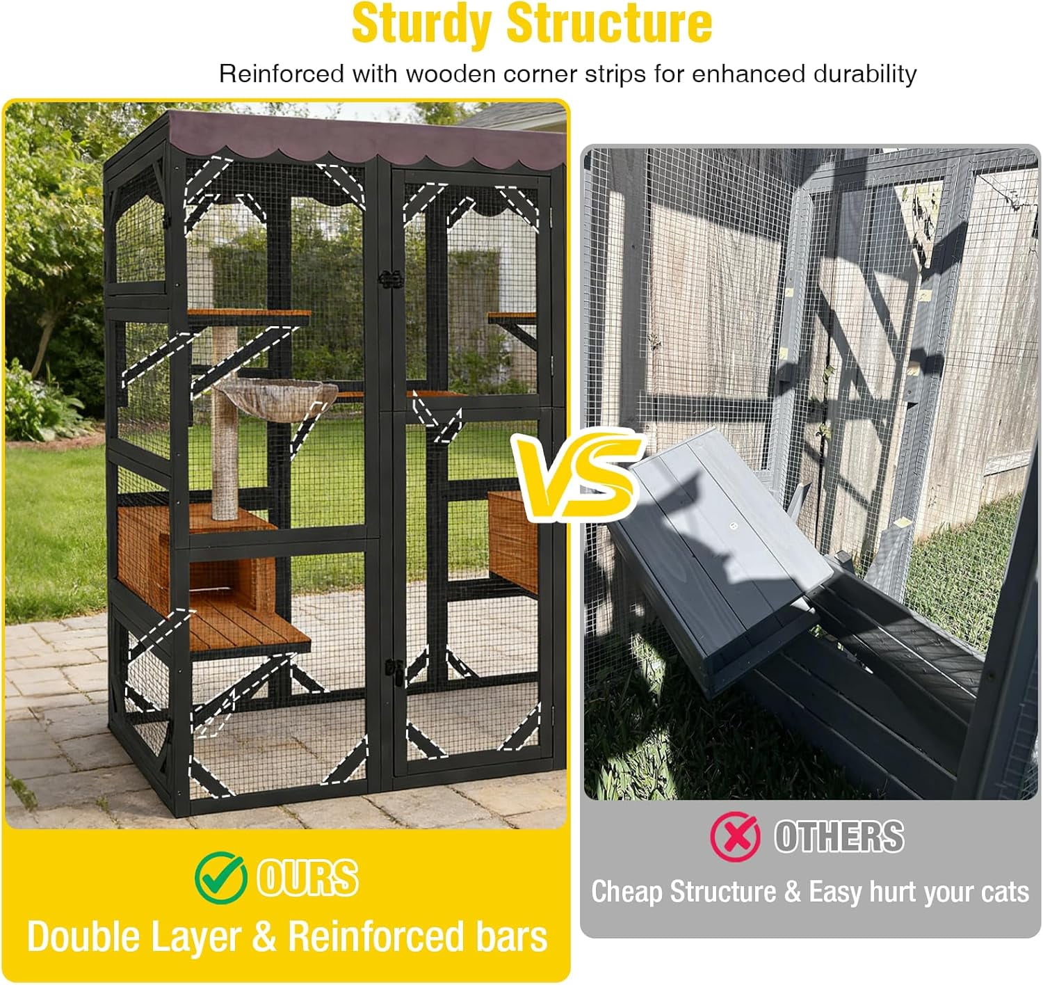 Aivituvin Catio Outdoor Cat Enclosure Large Cat House for Mulitiple Cats Walk in Kitty Cage with Tarp Roof 70" Black