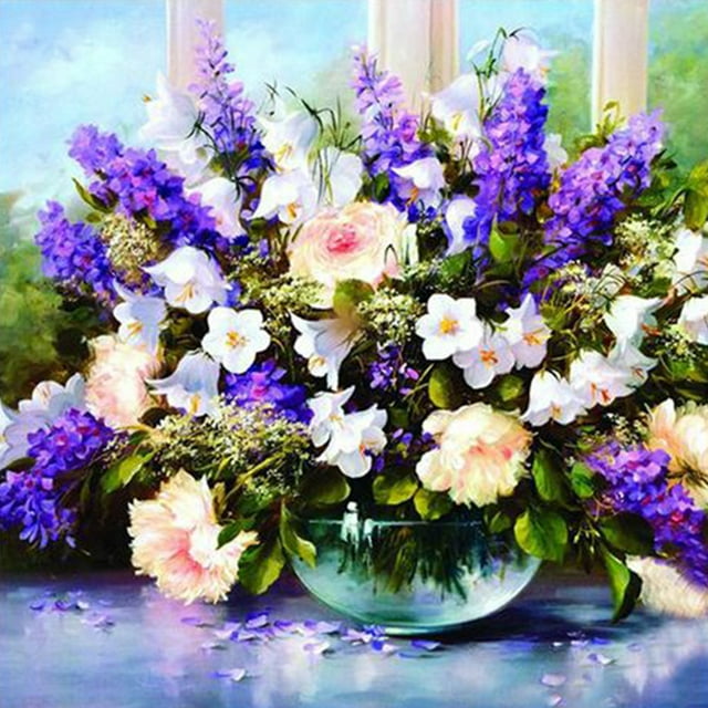 Pintura Diamante,Diy 5d pintura diamante lavanda manojo flores rhinestone bordado taladro completo j Abody Lavanda