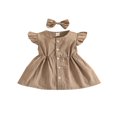 thumbnail image 1 of Bébé bébé Filles Robe d'Été Volant Manches Bouton Solide une Ligne Tutu Princesse Robes Bandeau Ensemble, 1 of 9