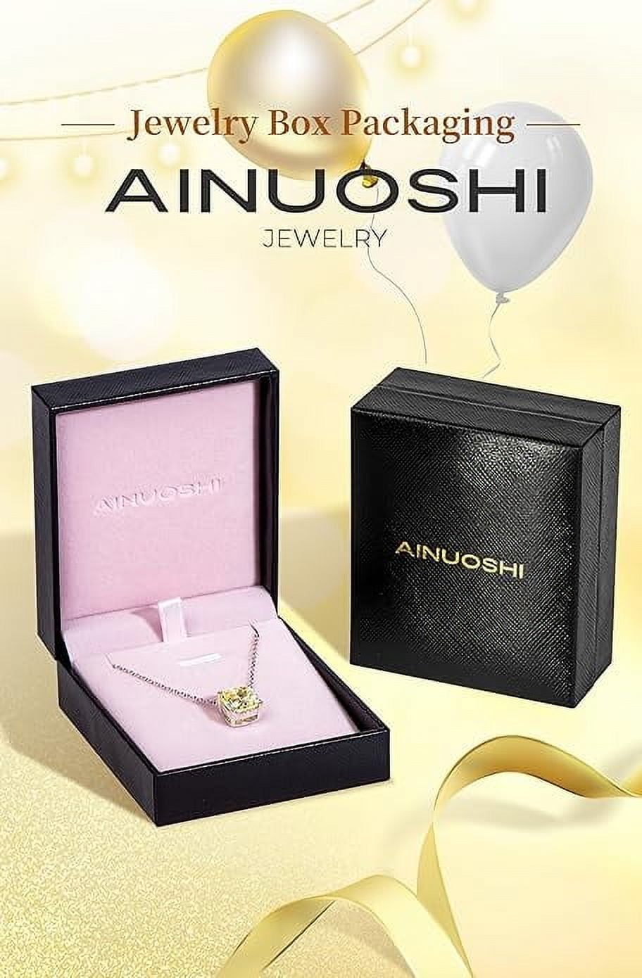 AINUOSHI Necklace for Women, 5 CT Yellow Cushion Lab Simulated Diamond Pendant,  925 Sterling Silver with 18K White Gold Plating
