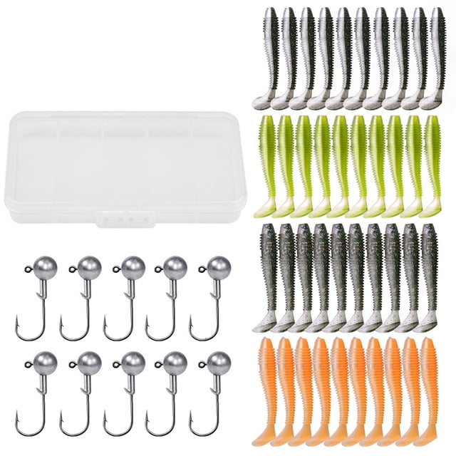 4uds. Swimbaits anzuelo cola gusano realista cebo de pesca Kit manivela Jig Head para agua salada