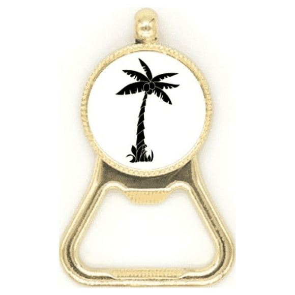 Coconut Tree Black Outline Beer Bottle Cap Opener Stainless Steel Key Chain