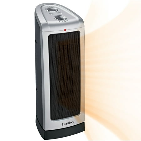Lasko 1500W Oscillating Ceramic Tower Electric Space Heater with Thermostat, 5307, Silver