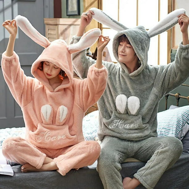 Conjuntos de pijamas para parejas para hombres y mujeres, ropa de dormir gruesa de invierno, ropa de dormir de dinosaurio de dibujos animados, amantes coreanos, ropa de casa suave y cálida