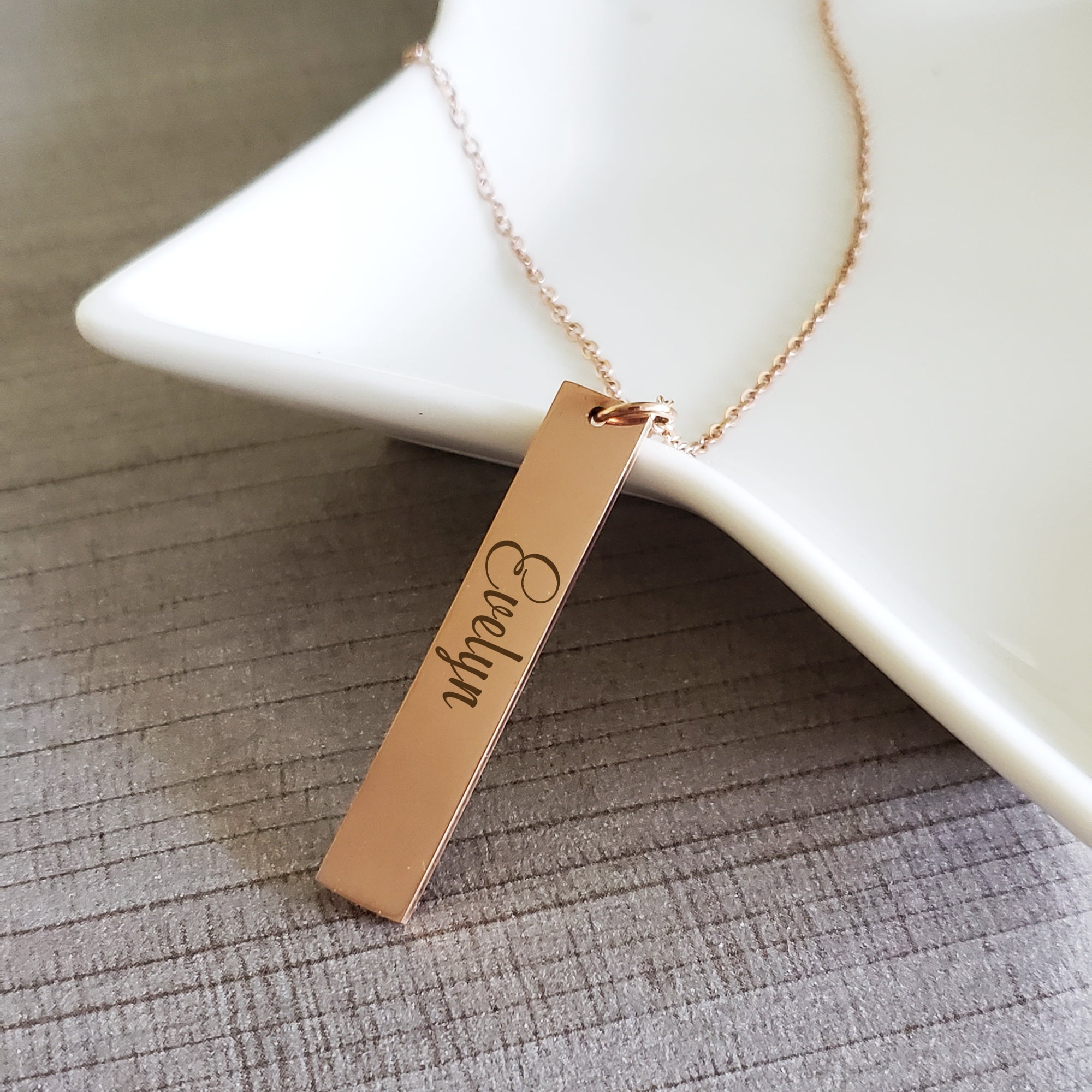 Anavia Personalized Vertical Bar Necklace - Engravable Bar Necklace - Gift for Her - Ready to Gift Jewelry Gif Set