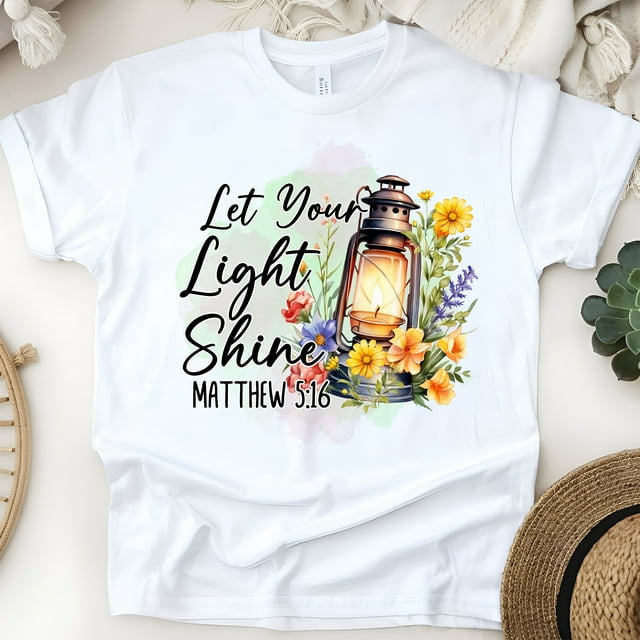 Let Your Light Shine Bible Verse Christian T-Shirt, White, Size 3XL