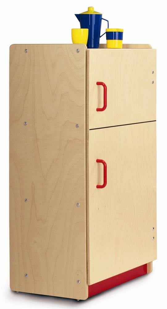 Toddler Play Refrigerator in Natural Finish w Red Accents