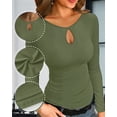 thumbnail image 5 of Ladybranch Womens Slim Drop Neck Fall Fashion Tee Trendy Tight Tops Stretchy Shirts Army Green, 5 of 5