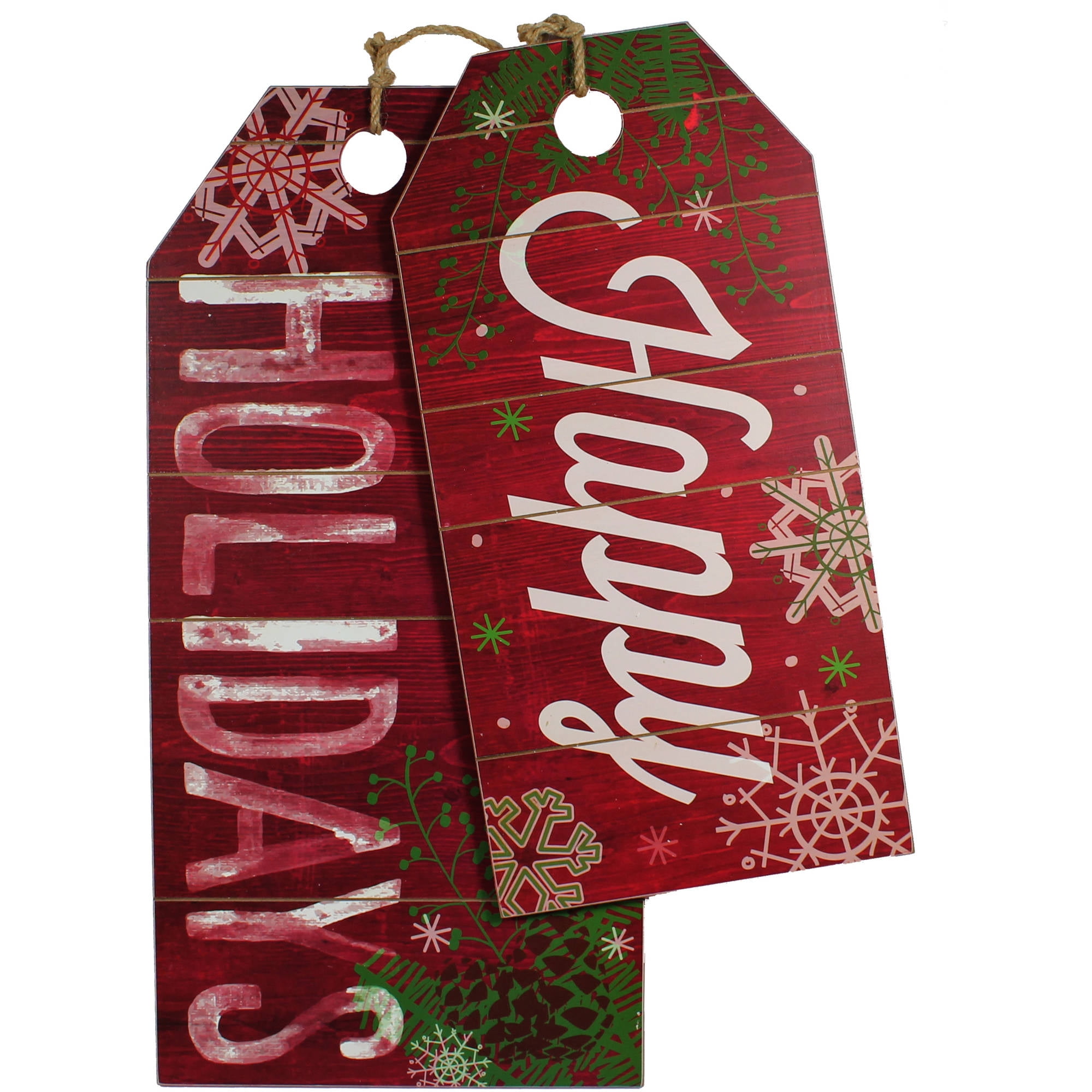 Holiday Time Christmas Decor Tag Sign Happy Hol, Hanging