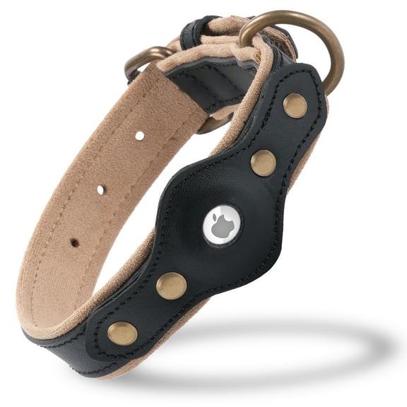Filbert Leather Dog Collar with Airtag Holder, Upgraded Secure Airtag Collar, for Large Dogs, Leather, Waterproof, Premium, Adjustable