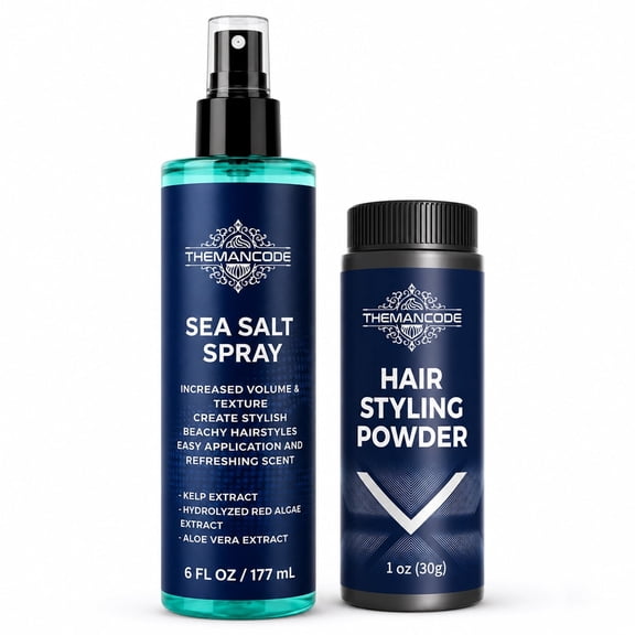 THEMANCODE 2-Piece Men’s Hair Styling Kit, Father’s Day Gift for Dad, Sea Salt Spray 6 fl oz   Hair Texture Powder 1 oz, Hair Powder for Men, Matte Texture and Volume