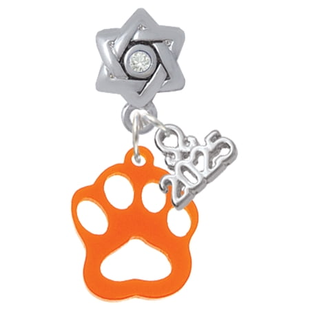 Delight Jewelry Acrylic Small Paw Orange - Silver-tone Clear Star of David Charm Bead Dangle with Mini 2025