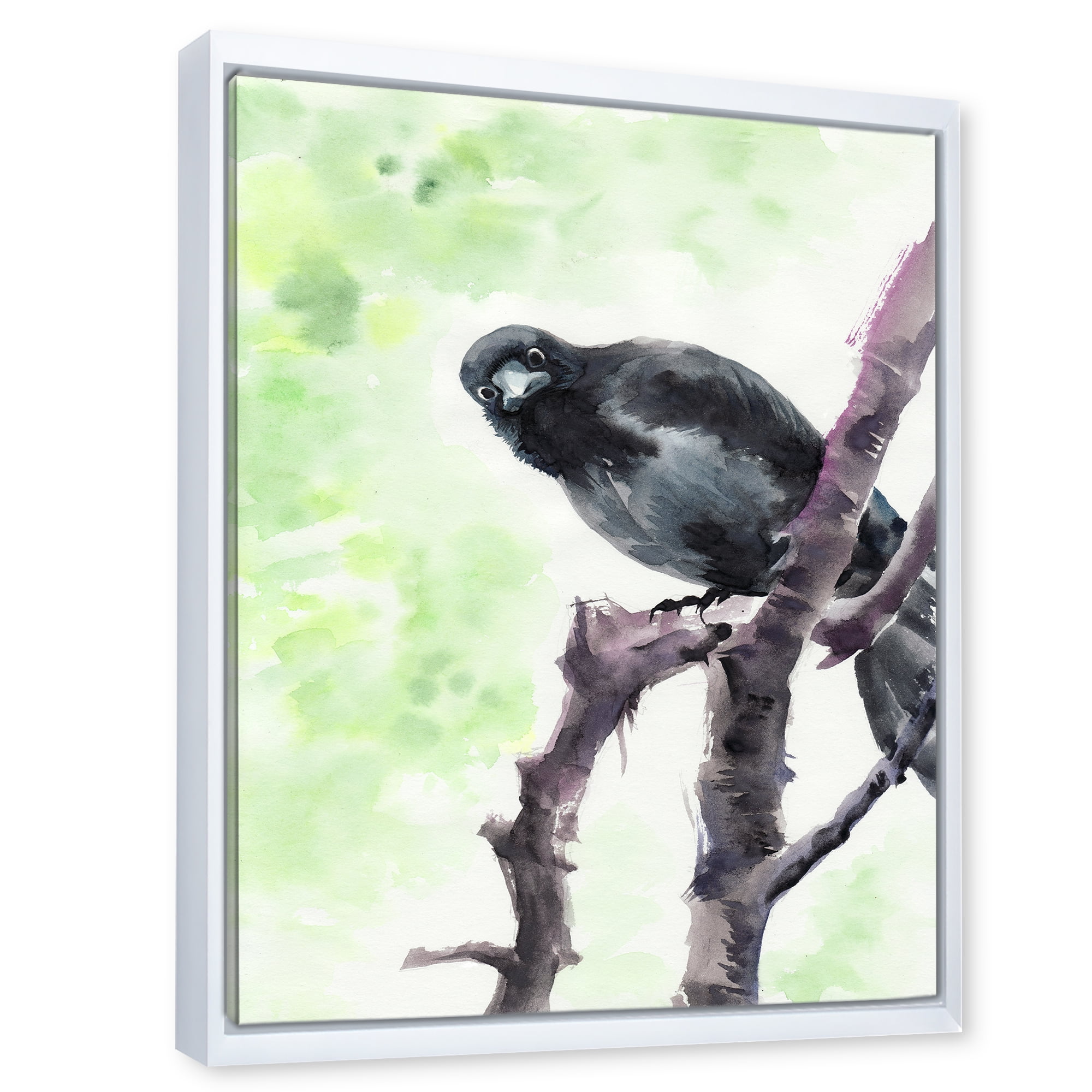 Designart 'Curious Crow Sitting On A Branch' Traditional Framed Canvas Wall Art Print