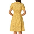 thumbnail image 3 of INSPIRE CHIC Women's Vintage Dress Floral Print Peter Pan Collar Knee Length Casual Dress L Yellow, 3 of 6