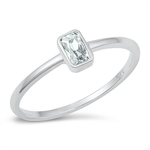 All in Stock Emerald Bezel Cubic Zirconia Solitaire Ring 925 Sterling Silver Size 5