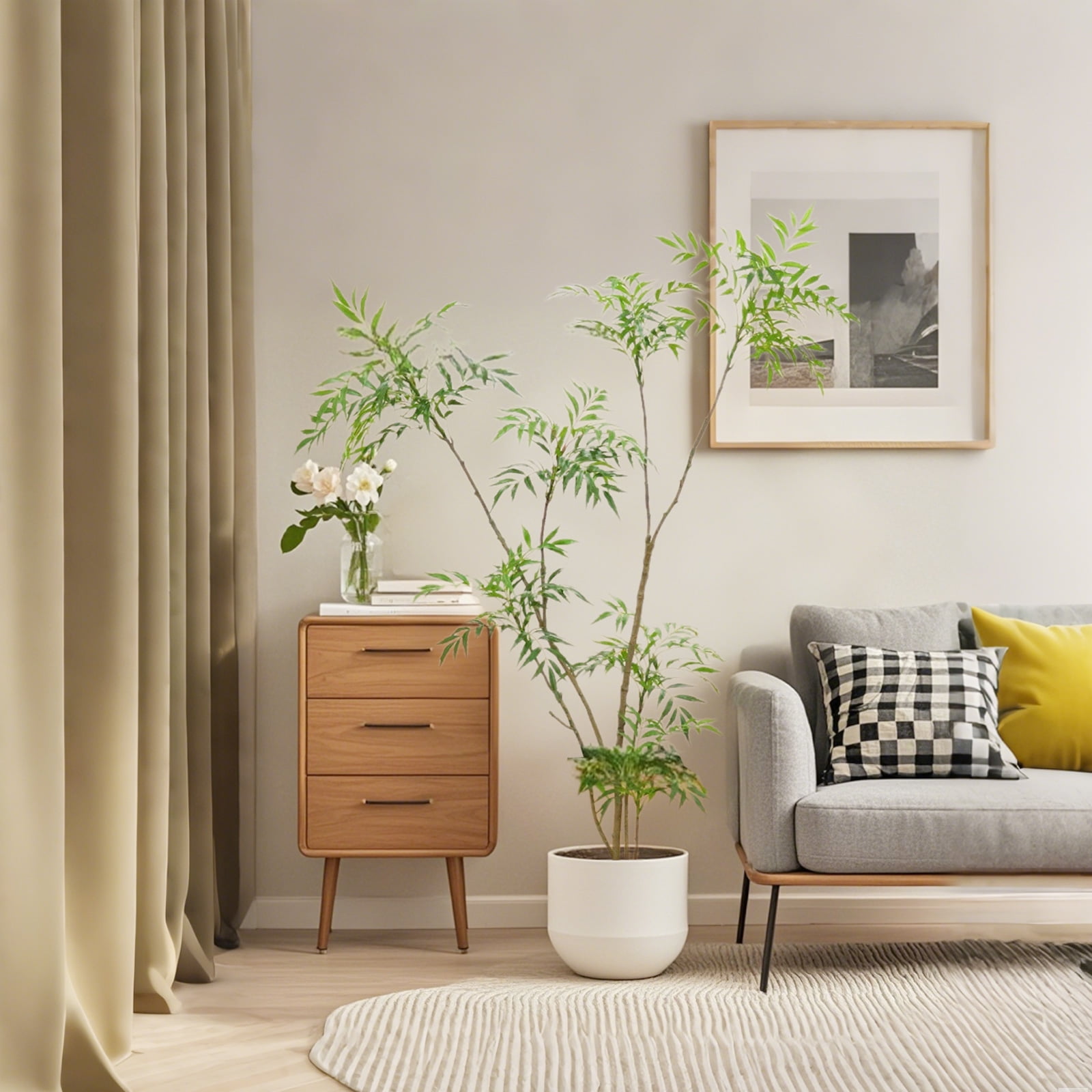 5.9FT Artificial Mahonia Fortunei Tree, Artificial Fake Plants With Planter, Realistic Fake Mahonia Fortunei, Faux Floor Plants For Home Office Living Room Decoration （White flower pots not included）