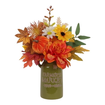 Decoración floral Way to celebrate Harvest de tarro con calabazas verde