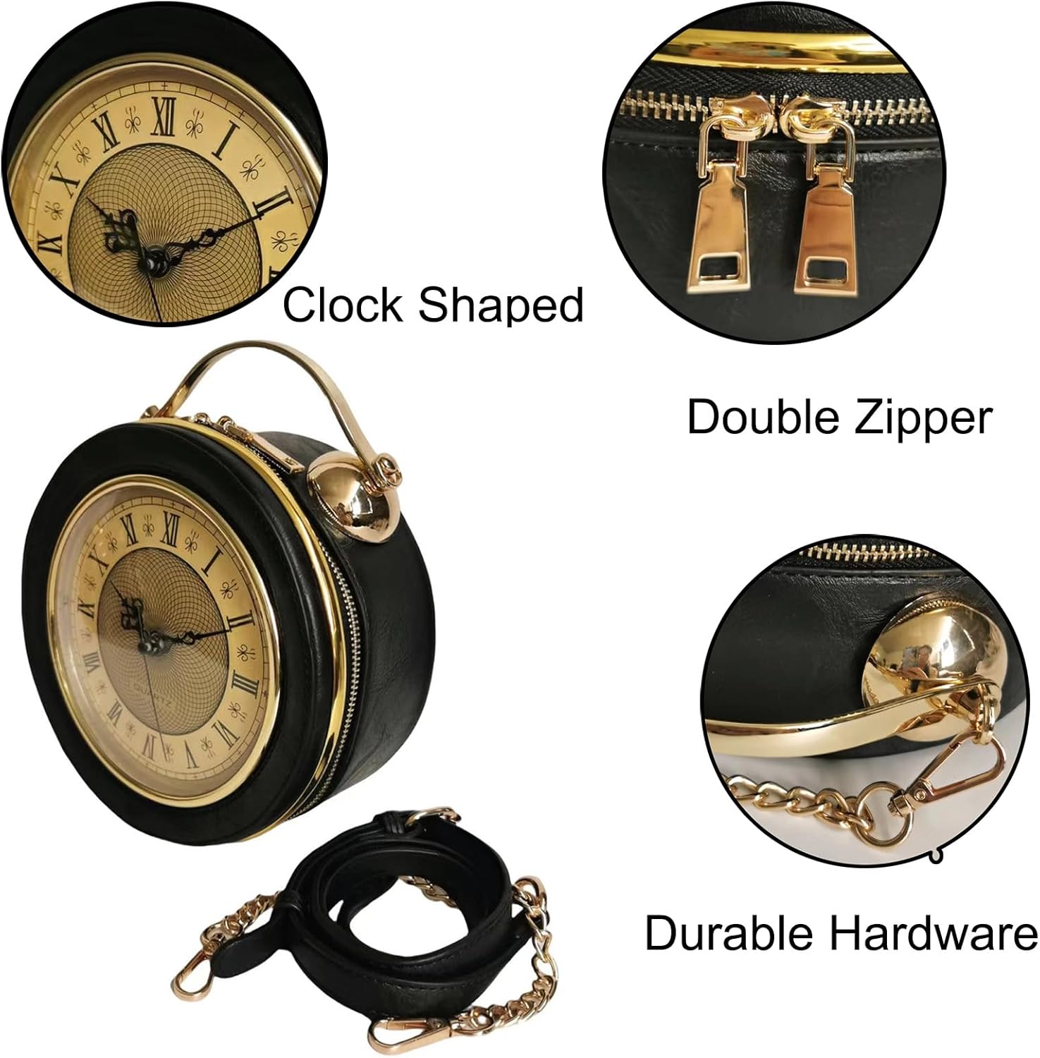 Baguery PVC Clock Shaped Crossbody Bag - Waterproof Adjustable Shoulder Purse for Women