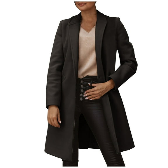 Rain Coats For Women Women's Jackets Trendy Long Sleeves Lapel Mid-Length Button Woolen Coat Solid Slim Fit Mid Length Jacket