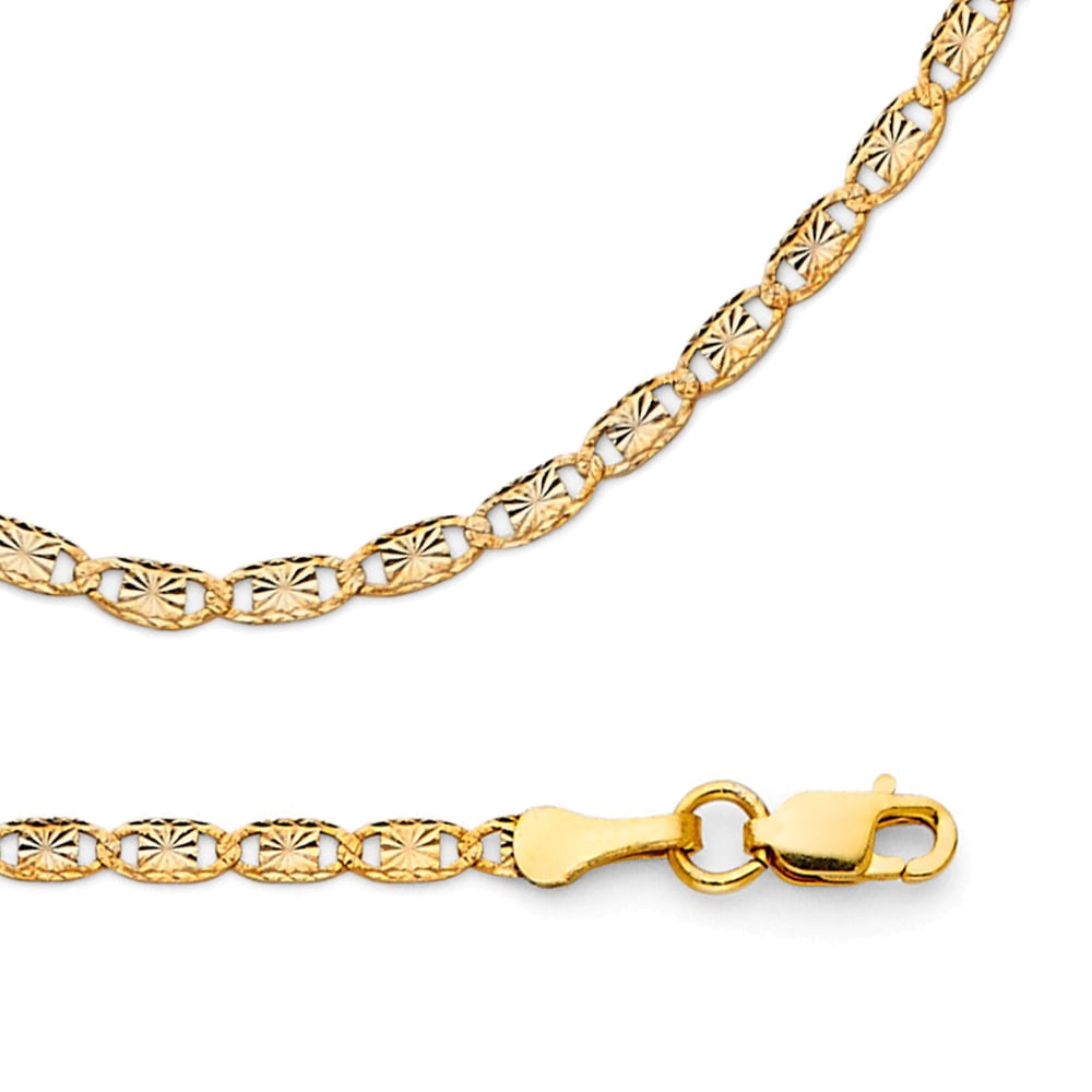 Solid 14k Yellow Gold Chain Valentino Star Diamond Flat Link Polished 2.1 mm inch -