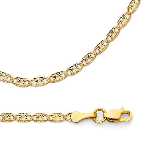 Valentino Necklace Solid 14k Yellow Gold Chain Star Diamond Cut Flat Link Polished, 2.1 mm - 16,18,20,22,24 inch