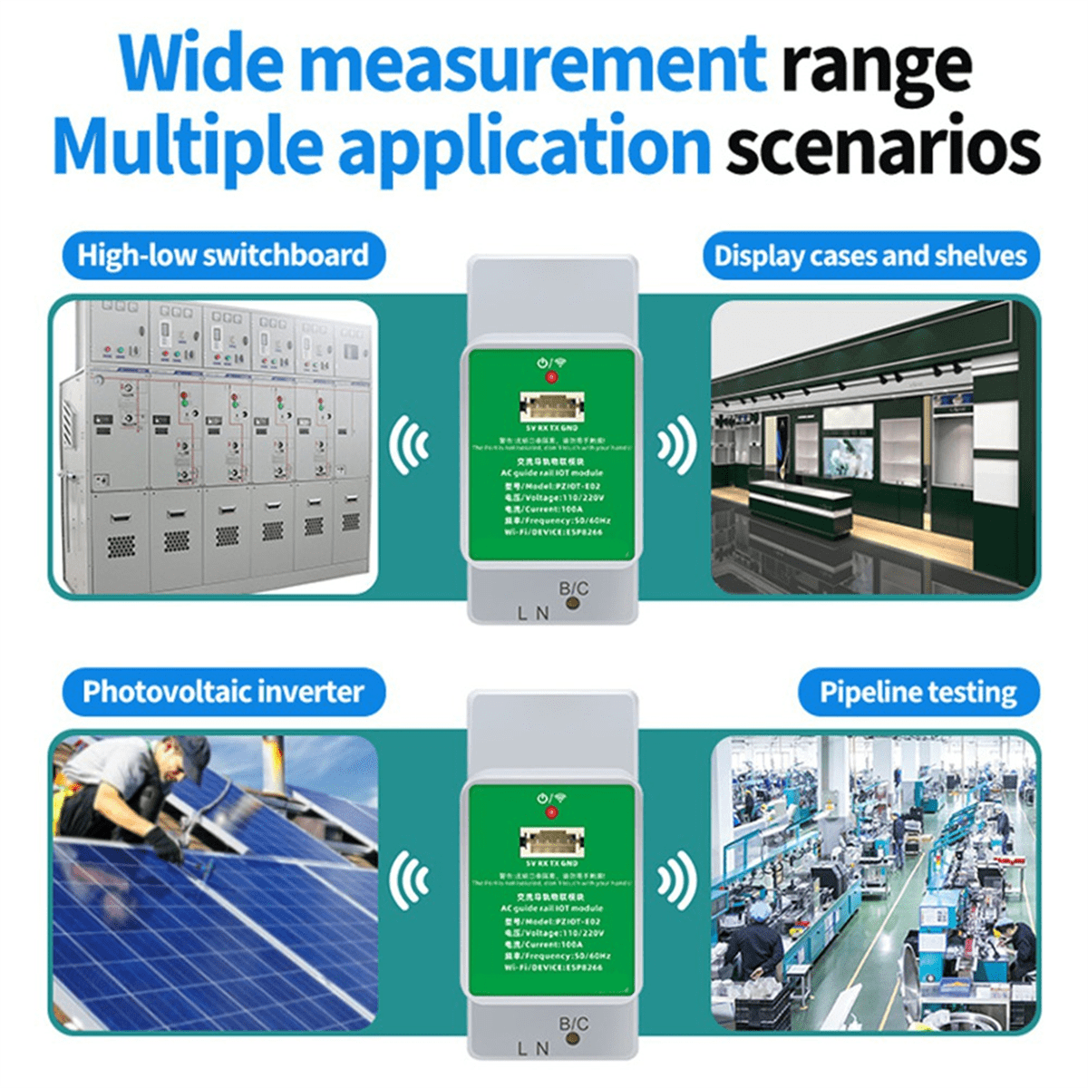 Tasmota Wifi Energy Power Meter AC Single Phase Din Rail Meter Electric Wattmeter Tasmota ESPHome for Home Assistant,1 * tasmota wifi Energy Power Meter 2 * Cable
