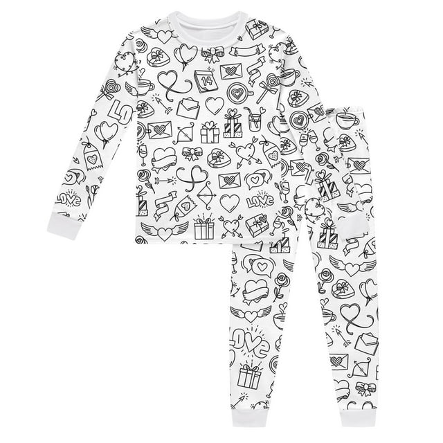 Weaiximiung Ensemble de Pyjama de Noël pour Enfants Col Rond Manches Longues Pantalon Peint à la Main Vêtements de Maison 6-7 Ans