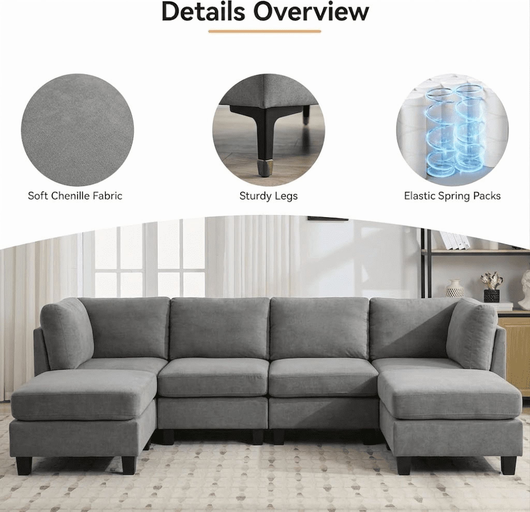 Cloud Couch Modular Sectional Sofa 6 Seat 120" U Shaped Convertible Couch Polyester Thick Cushion with 2 Storage Ottomans and Toss Pillows Washable Removable Cover for Living Room,Dark Grey