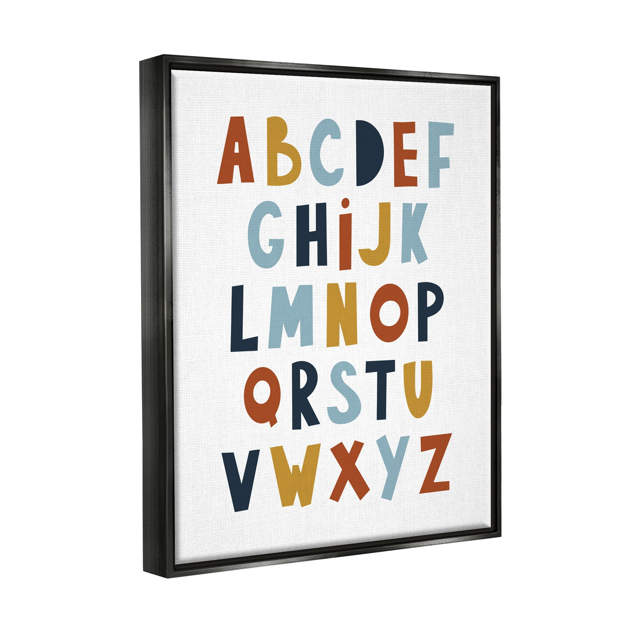 Stupell Industries Natural Tones Alphabet Typography Painting Black Floater Framed Canvas Art Print Wall Art, 17 x 21