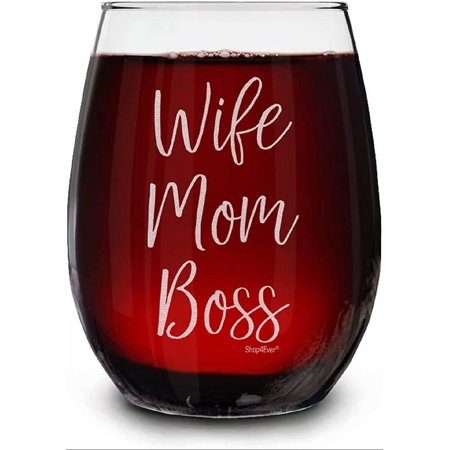 

Wife Mom Boss Laser Engraved Stemless Wine Glass ~ Mother s Day Gift for New Mommy Birthday