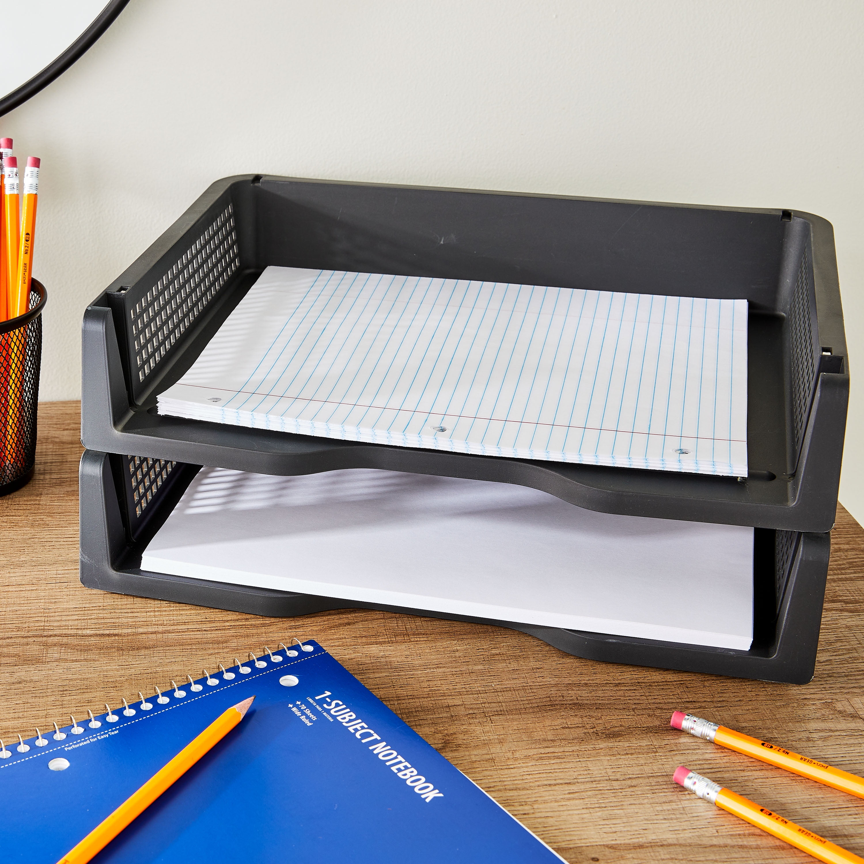 (2 pack) Pen+Gear Stackable Plastic Letter Trays, Desktop File Document Organizers, Black, 2 Count