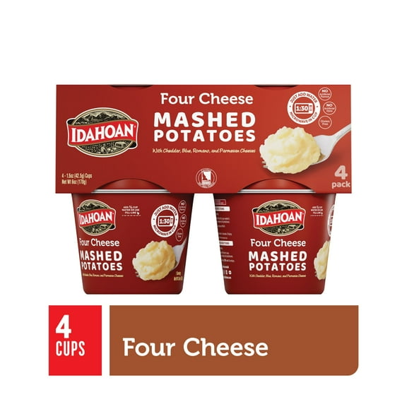 Idahoan Four Cheese Mashed Potatoes, 1.5 oz Cups, 4 Pack