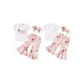 thumbnail image 2 of Suagox Baby Girl  3Pcs Outfit 1st Birthday Outfit Letter Print Short Sleeve T-Shirt with Doughnut Pattern Flare Pants Headband for 6-18 Months Baby, 2 of 10