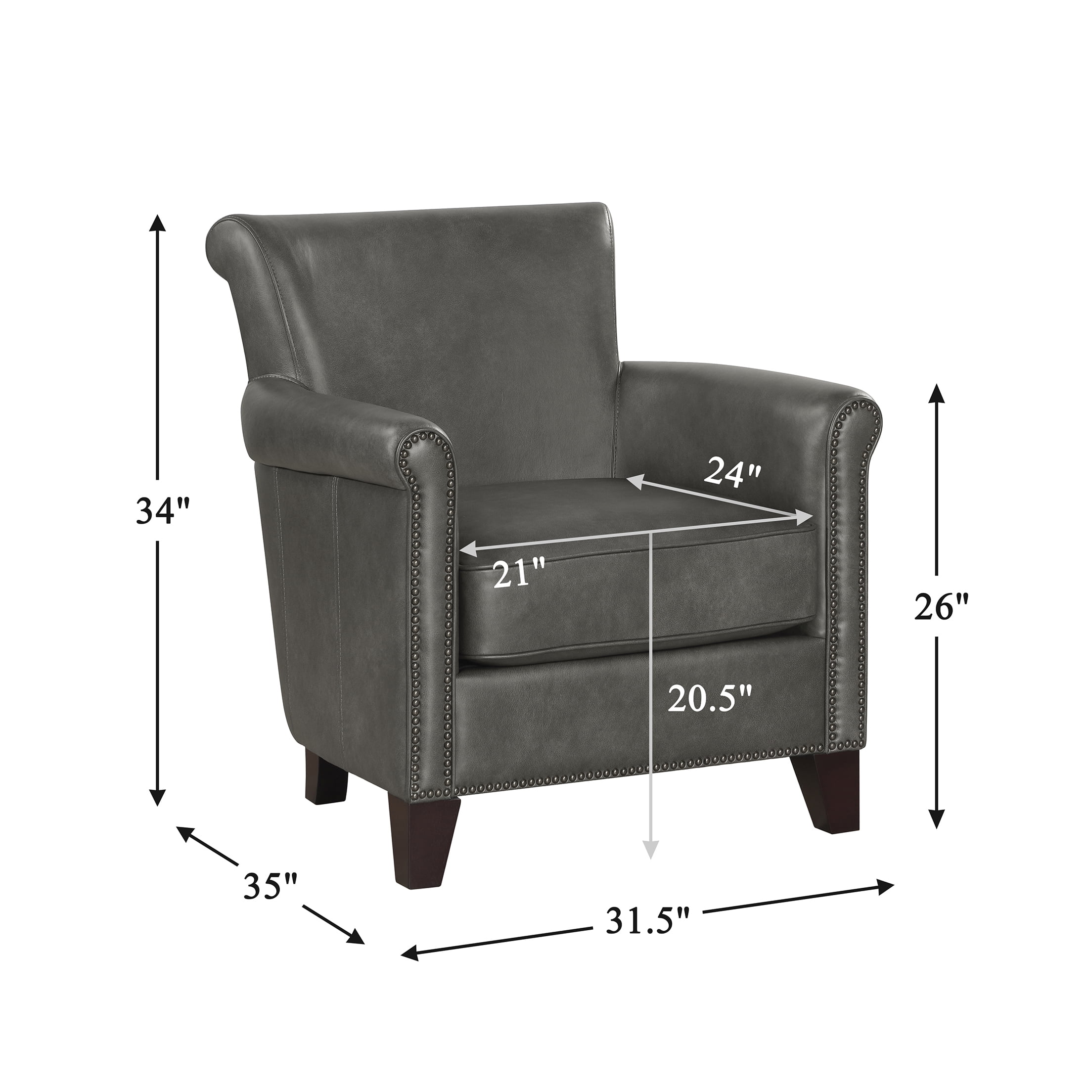 OakvillePark Brindlewood Leather Accent Chair, Gray
