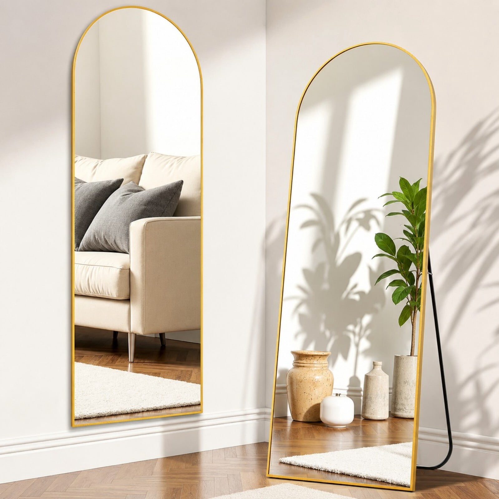 Lumora 16.2"x59" Full Length Arched Standing Floor Mirror, Gold