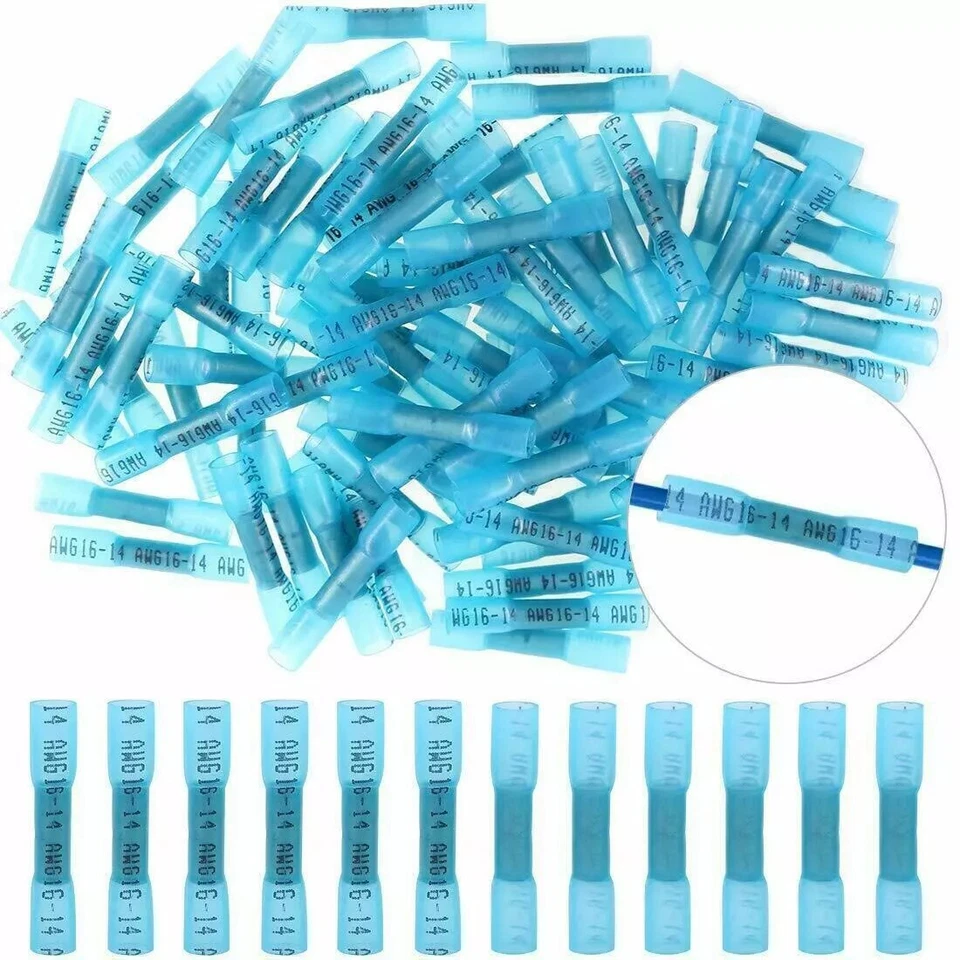 200Pcs Butt Wire Splice Connectors Heat Shrink Seal Crimp Terminals Waterproof