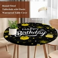thumbnail image 5 of Round Tablecloth Happy Birthday Elastic Edge Fitted Cake Fireworks Plastic Table Cover,Waterproof Oil Proof for Dinner,Outdoor, Picnic, 45"- 54" DIA Tables Black Gold, 5 of 8