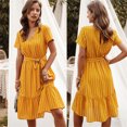 thumbnail image 1 of WILLBEST Robe Femme à Rayures Longueur Genou Robe Sexy Manches Courtes Col en V, 1 of 8
