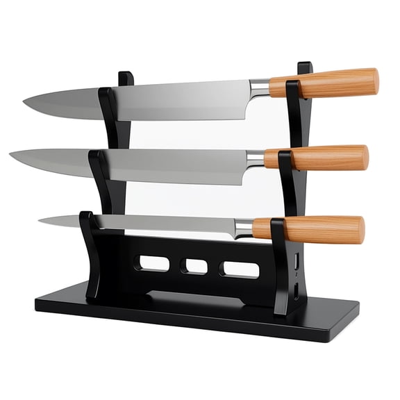 Solid Wood Sword Stand, 3-Tier Display Stand, Kitchen Knife Rack, 12.2 in Sturdy Knife Holder for Home & Office, Save Space, Black