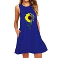thumbnail image 2 of WTXUE Plus Size Dresses, A-Line Sleeveless with Pockets Crew Neck, Printing Sun Dresses Nightdress Casual Pocket Dress Floral Mid-Length Women's Plus, Blue Size S(US:4), 2 of 3